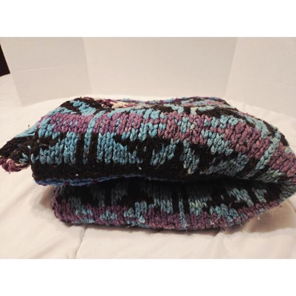 Vtg 70's Ethnic Sweater Chunky XL Ecuador Country Life 100% Wool Folk Aztec Blue - Picture 9 of 9